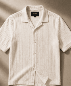 VELARÉ VELARÉ Ivory Waffle-Knit Camp Shirt — flat lay, luxury menswear